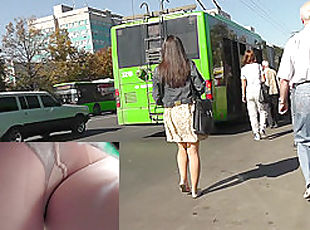 Public upskirt action with unsuspecting young chick