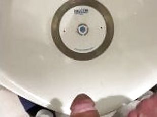 Desperate at a truck stop public restroom pissing masturbating moaning loud in public naughty messy
