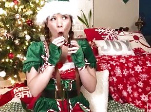 Santa's slutty little helper found a naughty surprise under the Christmas tree