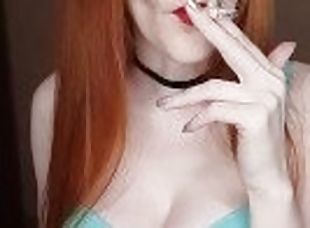 Smoking, red lips, red hair