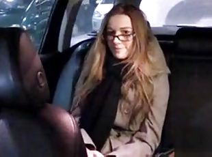 Longhaired European amateur girl gets banged in the taxi