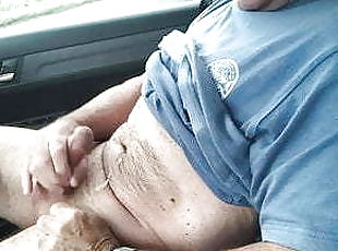 wank and cum in car