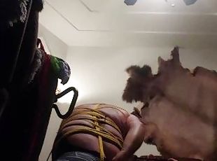 Crossdress hog tie self bondage choke