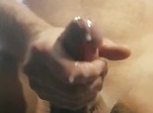 POV hot guy masturbate together with you and jerks off on your boobs + super slow motion