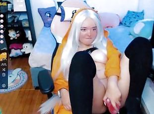 Cute cosplay girl fucks herself with her favorite toy while moaning like crazy