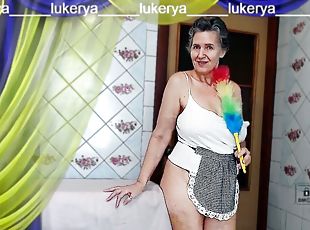 The Hot Housewife Lukeri meets the day in the kitchen with erotic cleaning and a cheerful flirting 