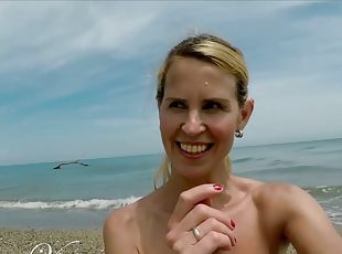 Nude Yoga Workout Of A Beautiful Blond Woman With Nice Tits And Perfect Pussy On The Beach