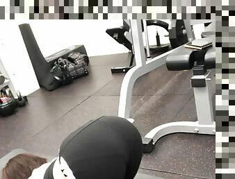 A cute woman masturbates when her body is hot after exercising at the gym.