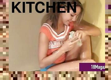 Hot young tiny teen andi pink gets nude in the kitchen sink!
