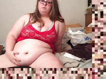 Bbw belly stuffing in lingerie