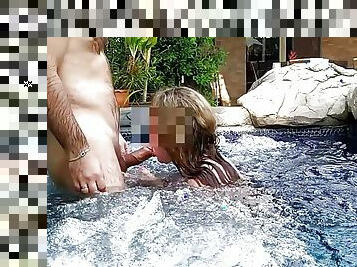 Sexy MILF fucked in jacuzzi outdoor - Amateur Russian couple