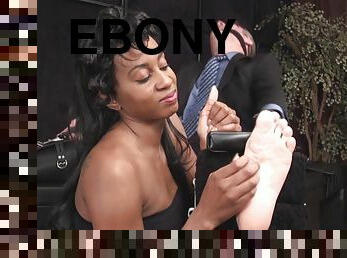 Ebony domina Tasha Tickle Jerk - femdom handjob and jerkoff submissive dude