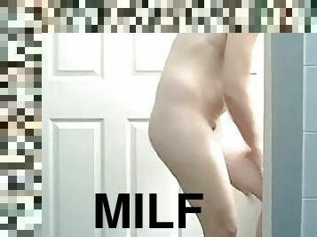 mandi, isteri, amatir, jenis-pornografi-milf, cantik, bokong, mandi-shower