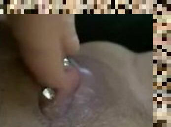 Playing with my tight little pierced pussy