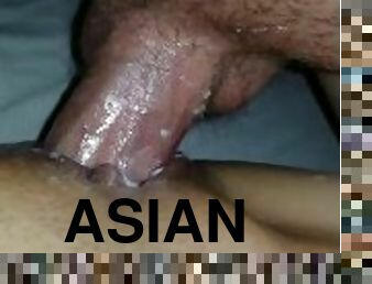 Sexy asian cums on nice white cock