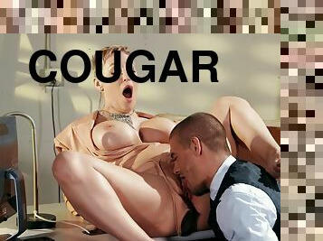 Lustful cougar Ryan Keely gets boned in the office