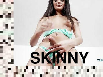 Skinny tranny Mirella Ferraz wants to show off her sexy little body.