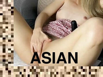 asia, berambut, mastubasi, orgasme, vagina-pussy, muncrat, mainan, permainan-jari, ketat, seorang-diri