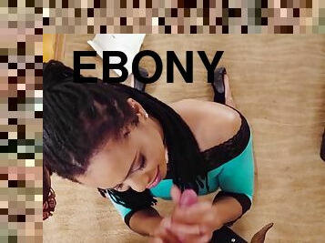 Ebony teen kira noir on her knees is sucking white dick