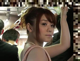 Petite Japanese girl jerks, sucks and fucks a guy on a public train - Hd