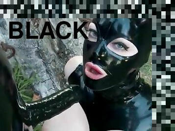 di-luar, menghisap-zakar, hitam, fetish, latex