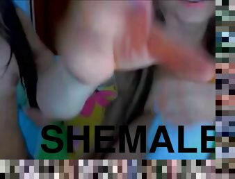 Shemale teens jerking on cam