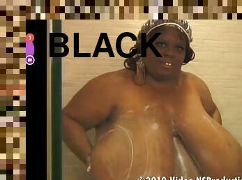Huge black tits showering