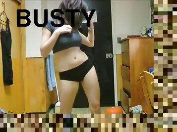 Busty college brunette striptease