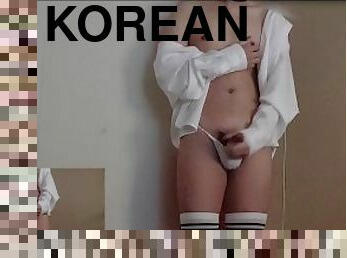 Christmas ribbon moan Korean masturbation with DIldo and Analbeads