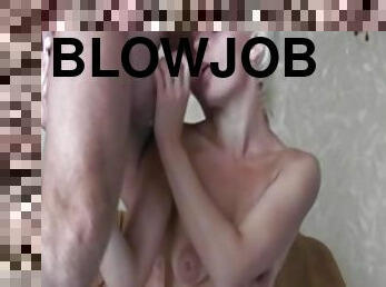 Bleached model is giving a deep blowjob