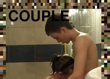 Sex in the sauna with teen couple