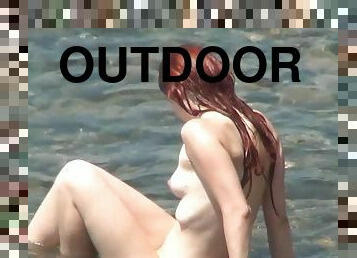 nudisti, allaperto, videocamera, spiaggia, voyeur, naturali, bagnate