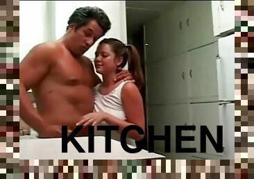 Step dad fucking big tit daughter in kitchen
