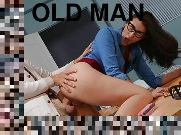 Horny old man with a hard dick fucks gorgeous teacher