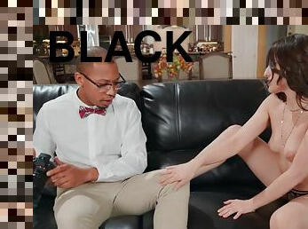 Aubree Valentine sucks a big black cock on a camera before being boned
