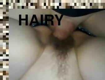 Gf films bf fucking her hairy pussy