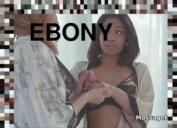 New ebony masseuse fucked hard in threesome