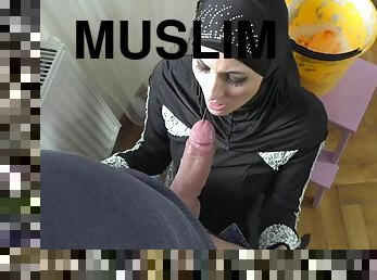 Hot muslim woman doing extra cleaning