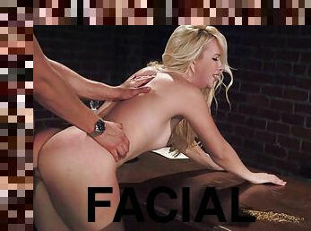 Blond bitch stuffed tirelessly in her pussy and on her face