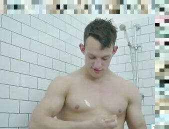 Ripped Boy Toy Luke Rubs His Big Cock After Taking A Shower!