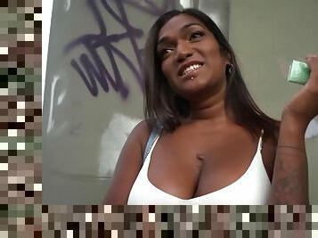 Bigboobs Ebony publicly fucked for cash after POV blowjob