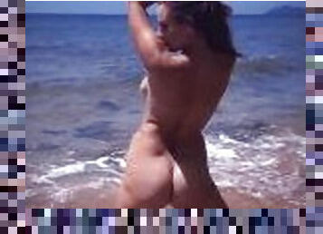 Amateur Australian Aussie on Beach with Public Exposure Strip and let's pussy get wet in the waves A