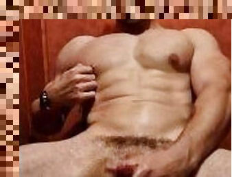 Hot muscular boy has sex urges and cums all over him