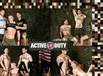 армия, кучешка, огромни, празнене, хомосексуалисти, тройка , мускулест, хуй, военни