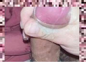 Cumming and keep stroking, cum turns big dick creamy