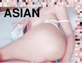 asiatisk, röv, storatuttar, gigantisk, masturbation, kvinnligt-sprut, fru, leksak, kåt, underkläder