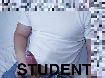 Student jerks off his cock before exam to relieve stress