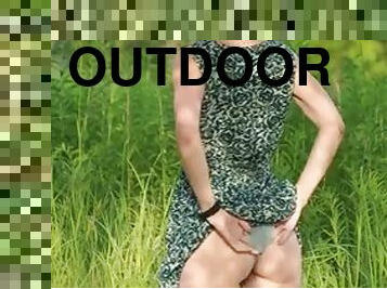 Little slut gets a cock in her tight ass outdoors