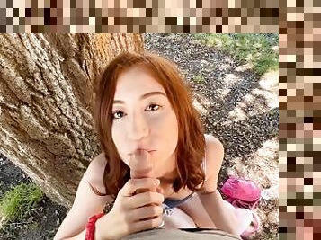 Real Teens - Freckled Teen Ava Davis Gives An Amazing Blowjob In The Outdoors On Her Debut