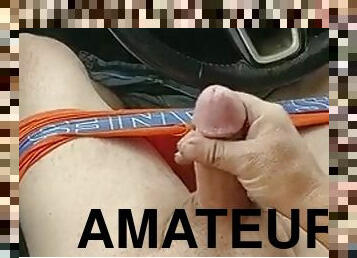 gigantisk, masturbation, gammal, utomhus, publik, amatör, cumshot, gay, bil, pov